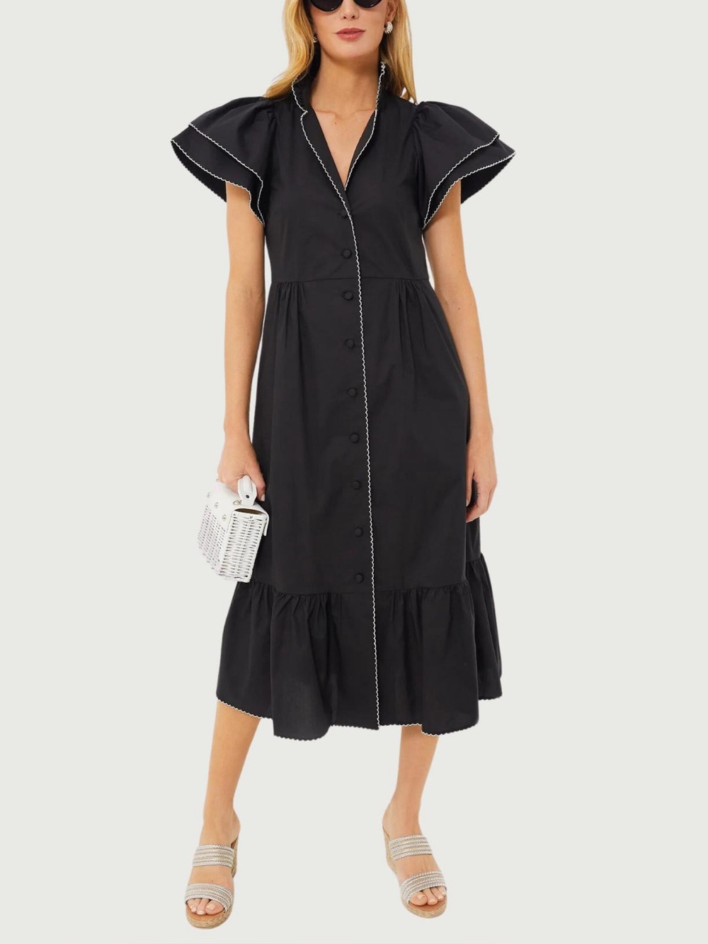 Tuckernuck Black Alice  Midi Dress with Contrast Piping size medium